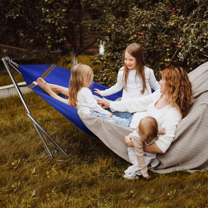 Tranquillo 106" Double Hammock with Adjustable Stand and Bag, Blue (Open Box)
