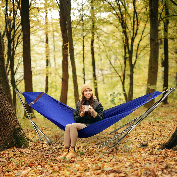 Tranquillo 106" Double Hammock with Adjustable Stand and Bag, Blue (Open Box) - VMInnovations