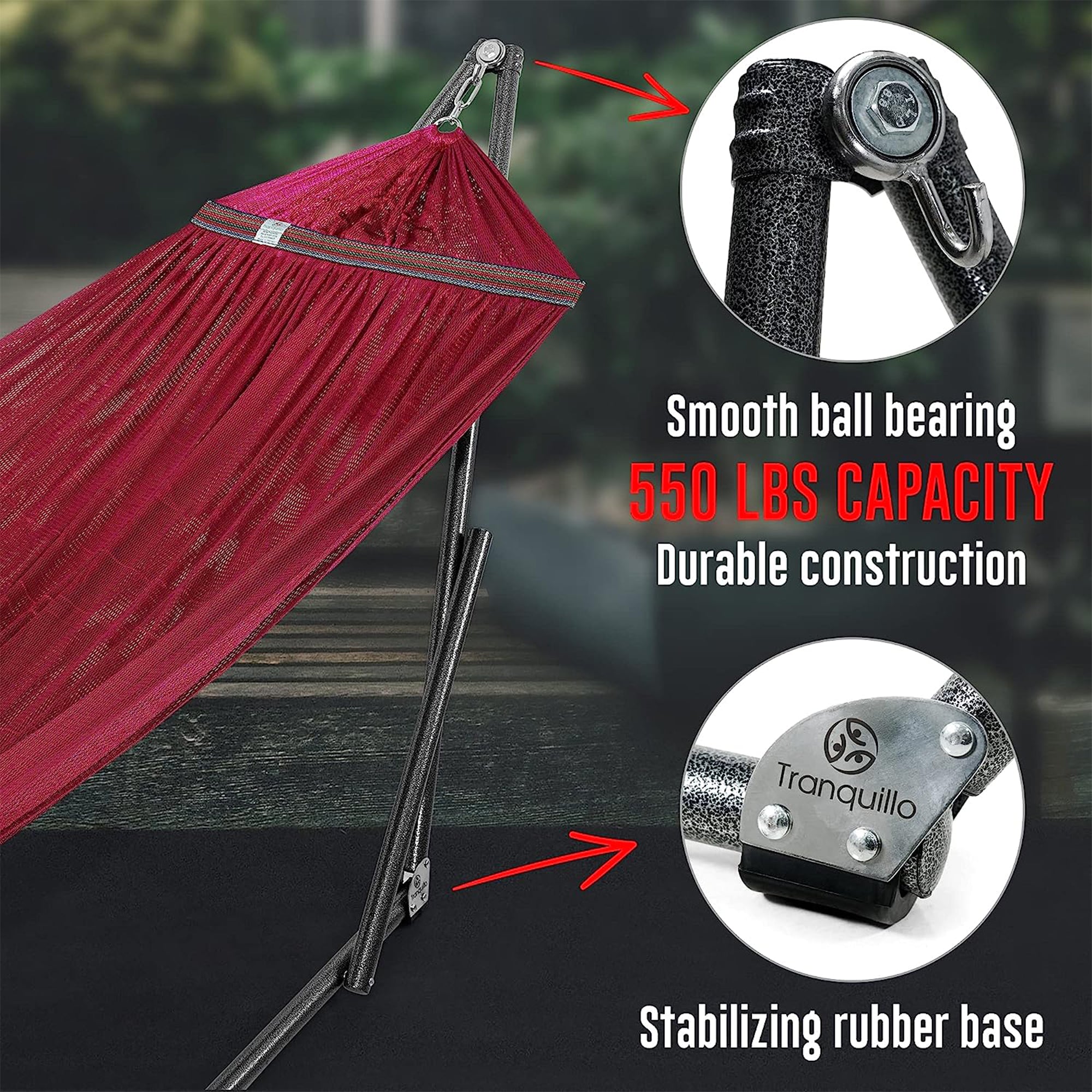 Tranquillo 116" Double Hammock with Adjustable Stand and Bag, Red (Used) - VMInnovations
