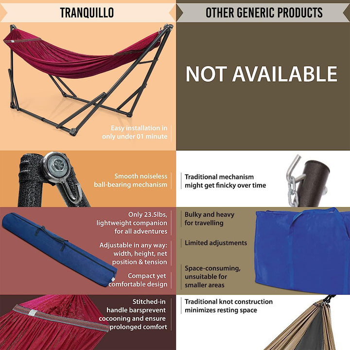 Tranquillo Universal 116" Double Hammock with Adjustable Stand and Bag, Red