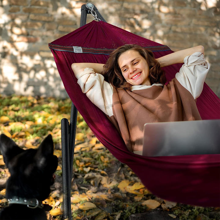 Tranquillo Universal 116" Double Hammock with Adjustable Stand and Bag, Red