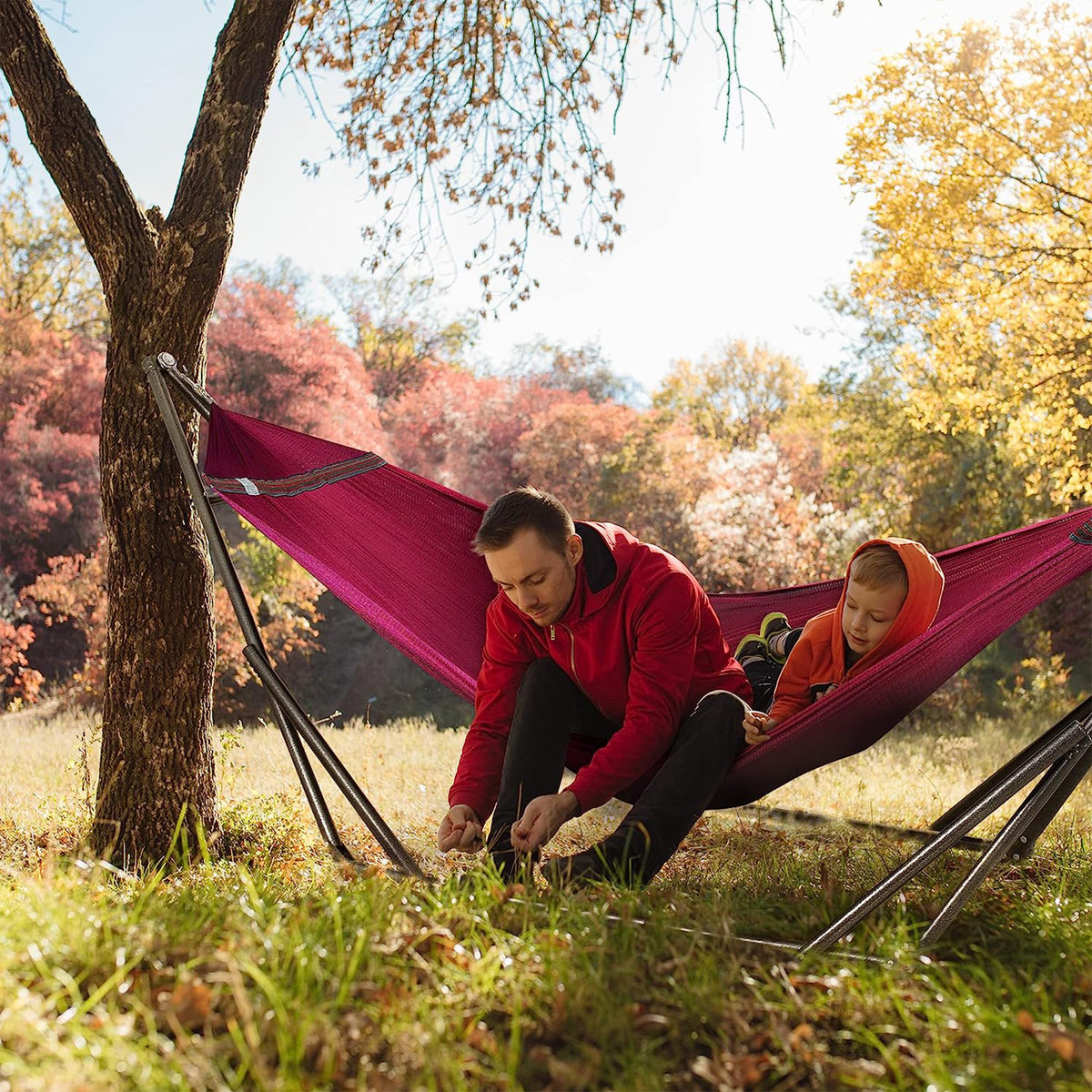 Tranquillo 116" Double Hammock with Adjustable Stand and Bag, Red (Used) - VMInnovations