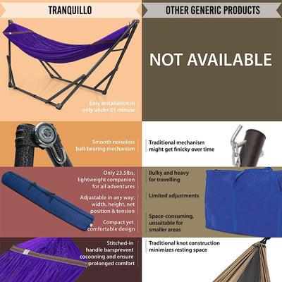 Tranquillo Universal 116" Double Hammock w/ Adj Stand & Bag, Purple(Open Box) - VMInnovations