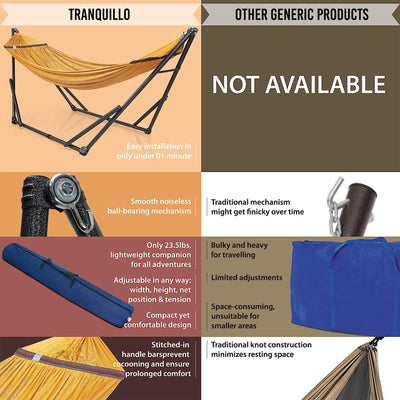 Tranquillo Universal 116" Double Hammock with Adjustable Stand and Bag, Yellow