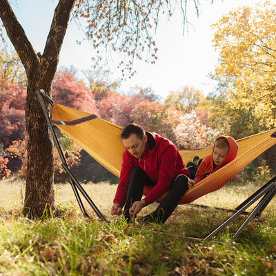 Tranquillo Universal 116" Double Hammock with Adjustable Stand and Bag, Yellow