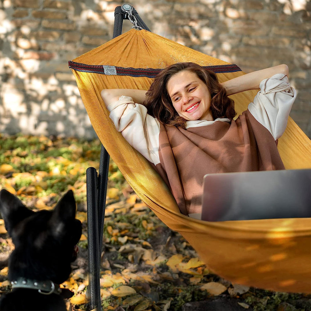 Tranquillo 116" Double Hammock with Adjustable Stand and Bag, Yellow (For Parts)