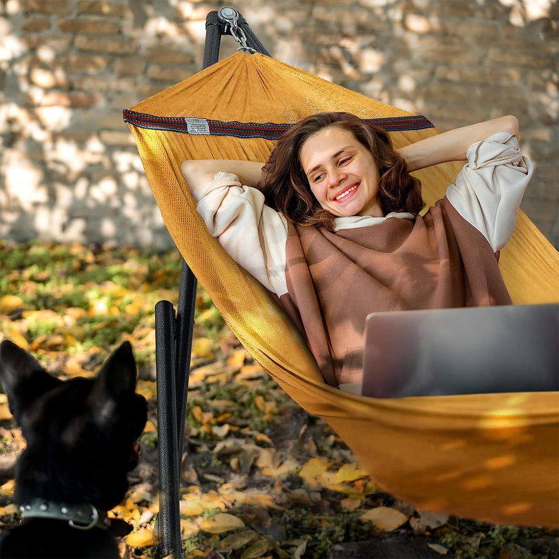 Tranquillo Universal 116" Double Hammock w/Adjustable Stand & Bag, Yellow (Used)