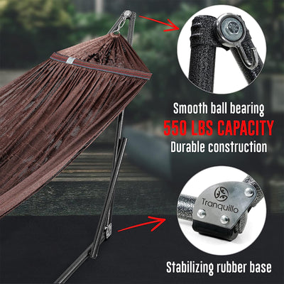 Tranquillo Universal 116" Double Hammock with Adjustable Stand and Bag, Brown