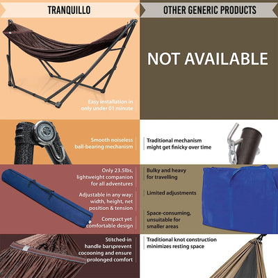 Tranquillo Universal 116" Double Hammock with Adjustable Stand and Bag, Brown