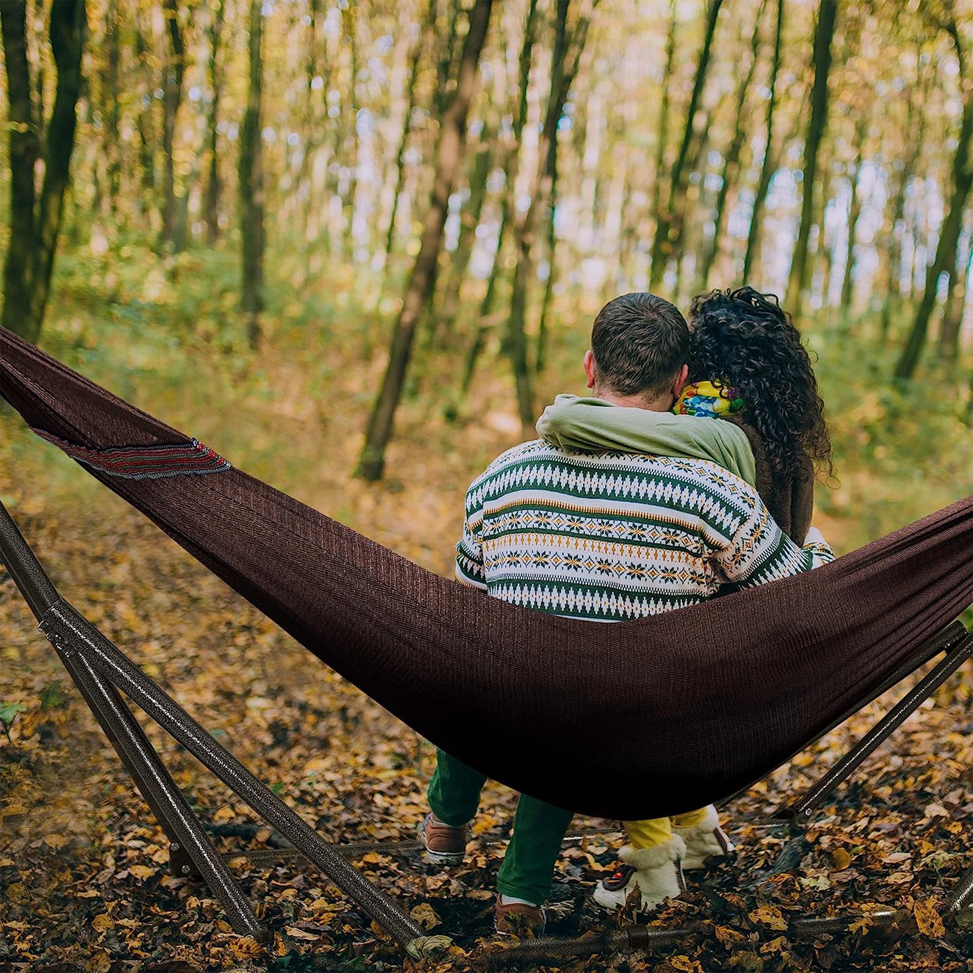Tranquillo Universal 116" Double Hammock with Adjustable Stand and Bag, Brown