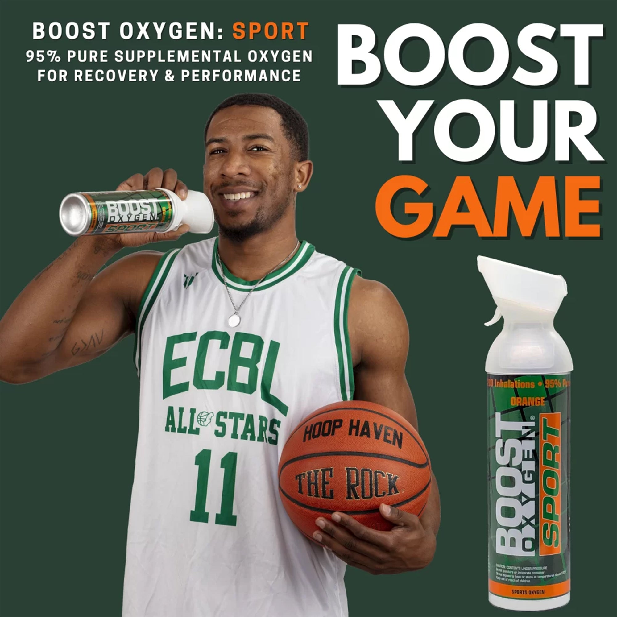 Boost Oxygen 10 Liter Canned Supplemental Oxygen Bottle with Mouthpiece, Orange