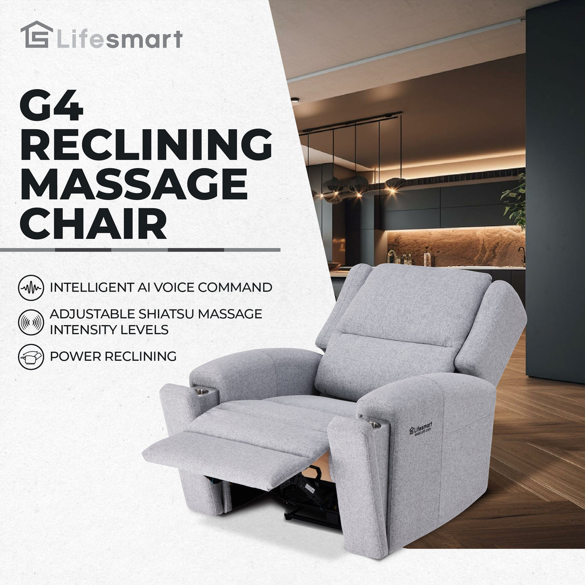 Lifesmart G4 Reclining Massage Chair Comfy Living Room Recliner with Cup Holders - VMInnovations