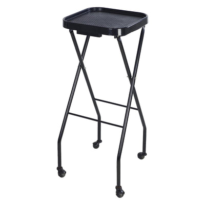 PureSana Chromium Professional Foldaway Salon Service Tray with Wheels, Black - VMInnovations