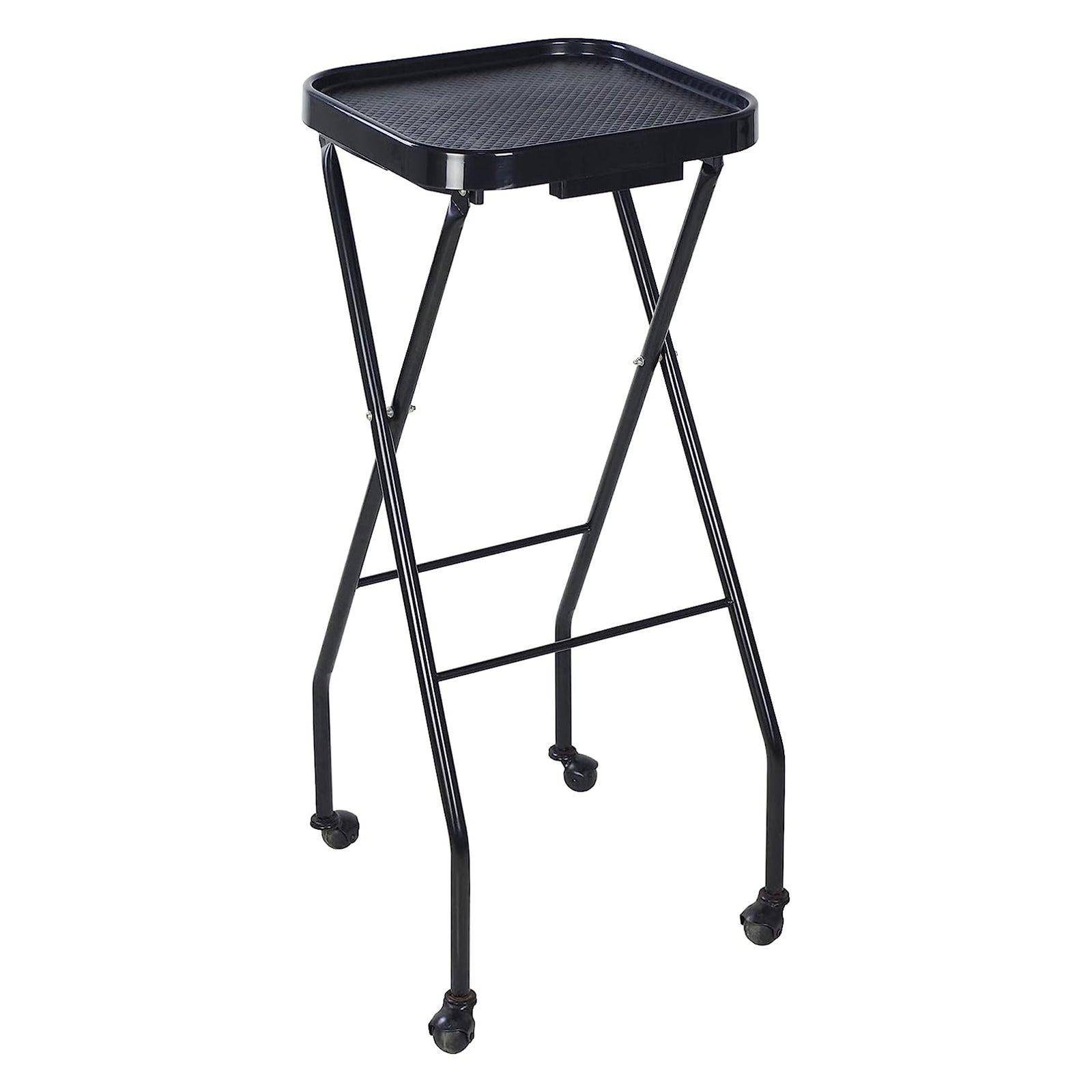 PureSana Chromium Professional Foldaway Salon Service Tray with Wheels, Black - VMInnovations