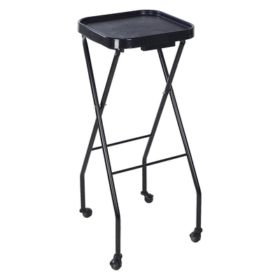 PureSana Chromium Professional Foldaway Salon Service Tray with Wheels, Black - VMInnovations