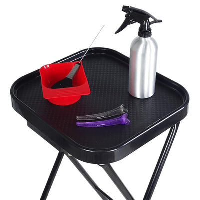 PureSana Chromium Professional Foldaway Salon Service Tray with Wheels, Black - VMInnovations