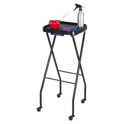 PureSana Chromium Professional Foldaway Salon Service Tray with Wheels, Black - VMInnovations