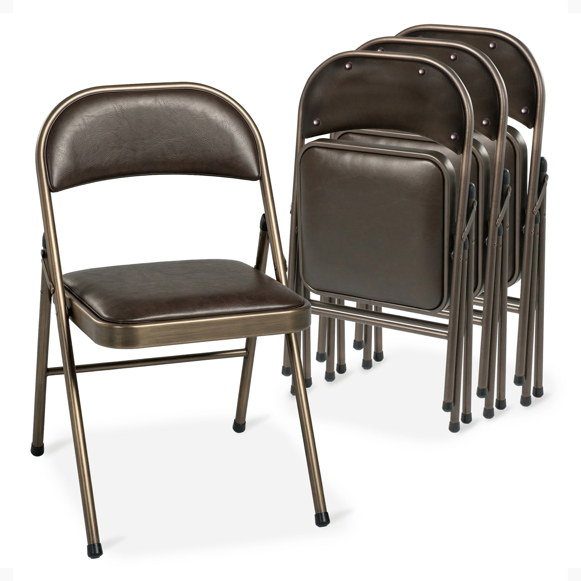 MECO Sudden Comfort Deluxe Cinnabar Vinyl Seat Padded Folding Chair, (Set of 4)