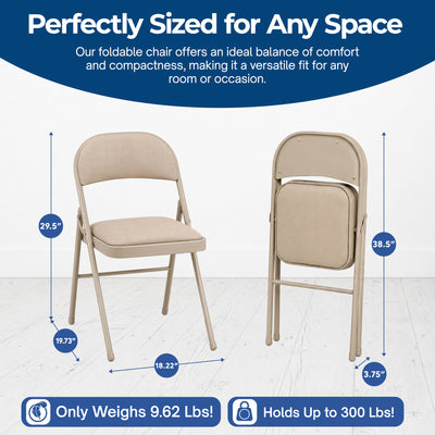 MECO Sudden Comfort Deluxe Sand Fabric Padded Folding Chair, Buff (Set of 4)