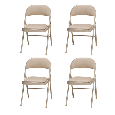 MECO Sudden Comfort Deluxe Sand Fabric Padded Folding Chair, Buff (Set of 4)