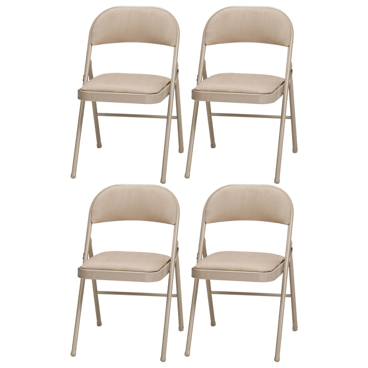 MECO Sudden Comfort Deluxe Sand Fabric Padded Folding Chair, Buff (Set of 4)