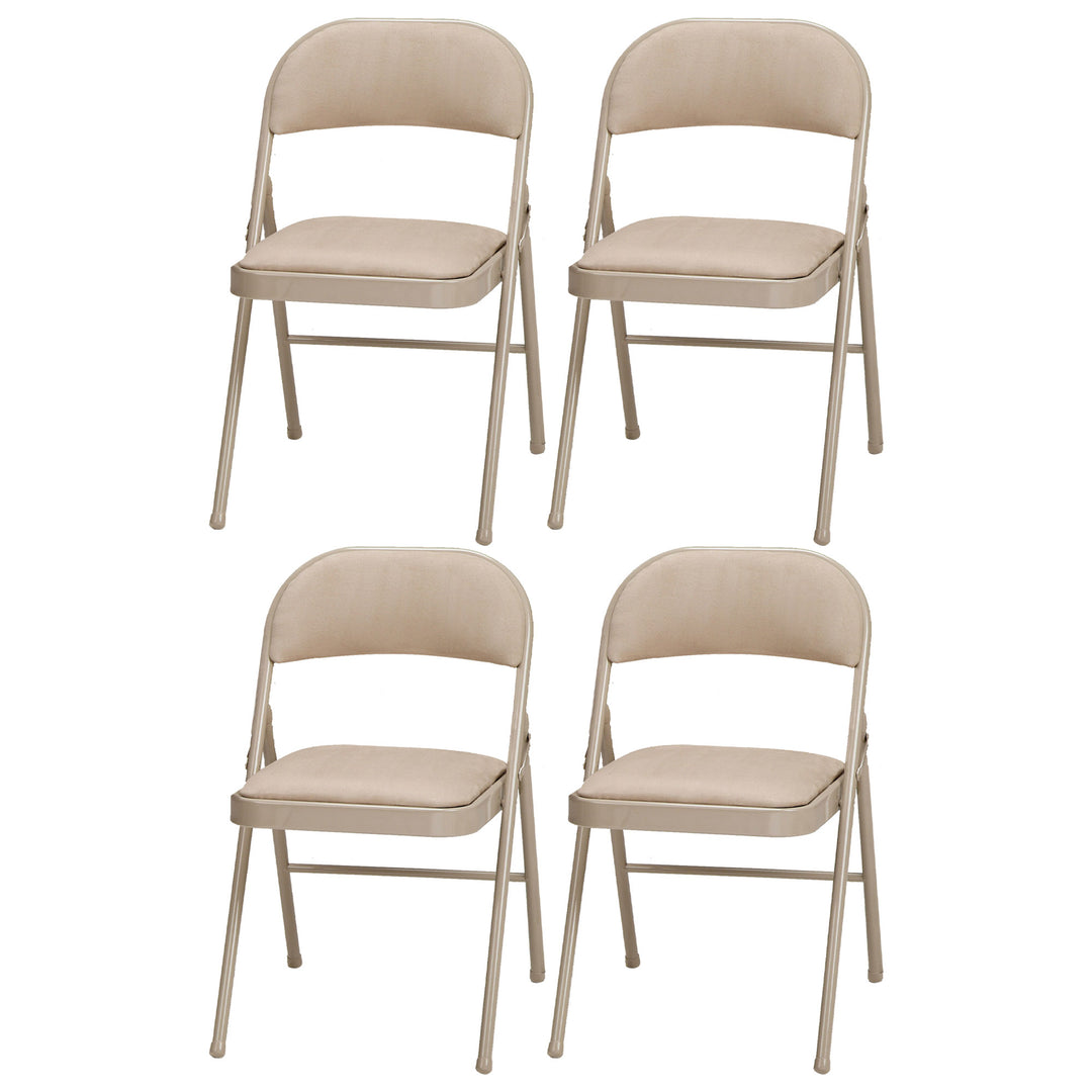 MECO Sudden Comfort Sand Fabric Padded Folding Chair, Buff (Set of 4) (Open Box)