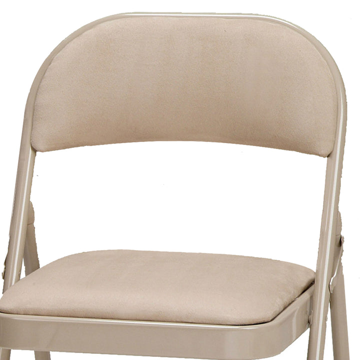 MECO Sudden Comfort Sand Fabric Padded Folding Chair, Buff (Set of 4) (Open Box)
