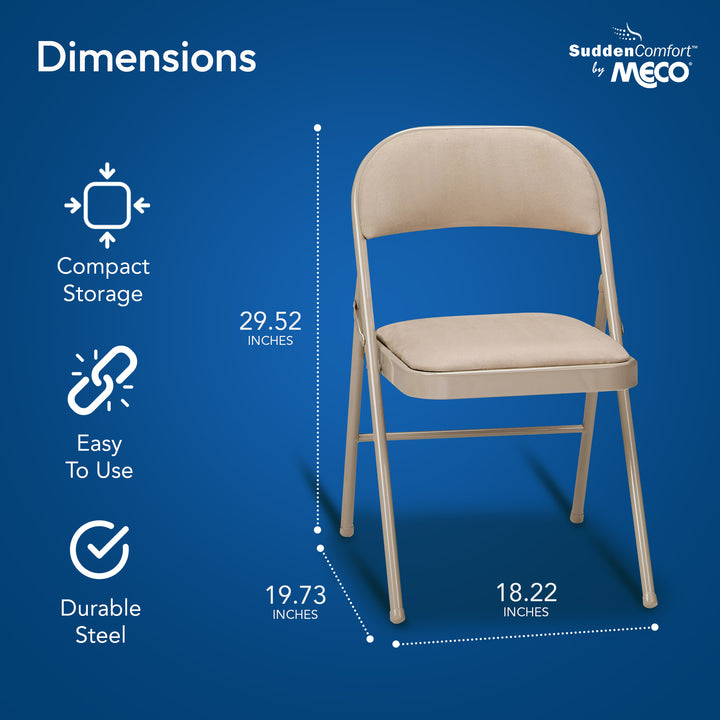 MECO Sudden Comfort Sand Fabric Padded Folding Chair, Buff (Set of 4) (Open Box)