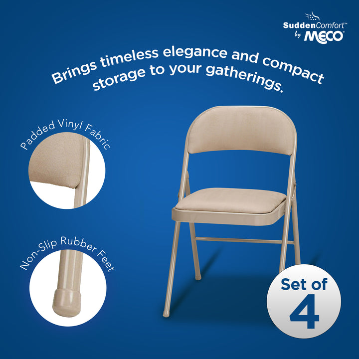 MECO Sudden Comfort Sand Fabric Padded Folding Chair, Buff (Set of 4) (Open Box)