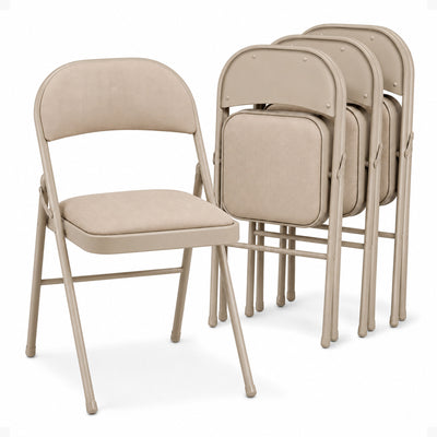 MECO Sudden Comfort Deluxe Sand Fabric Padded Folding Chair, Buff (Set of 4) - VMInnovations