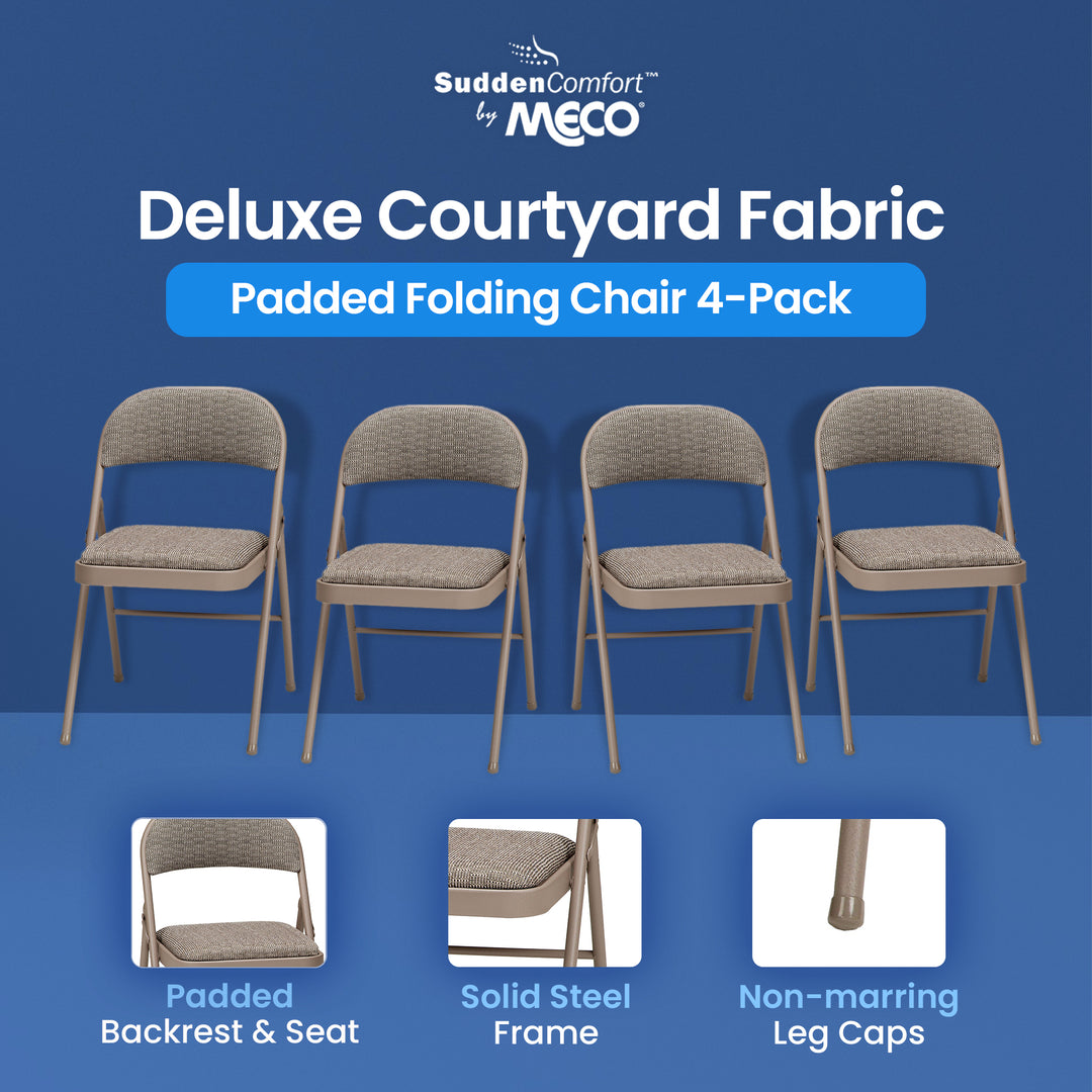 MECO Sudden Comfort Deluxe Courtyard Fabric Padded Folding Chair, (Set of 4)