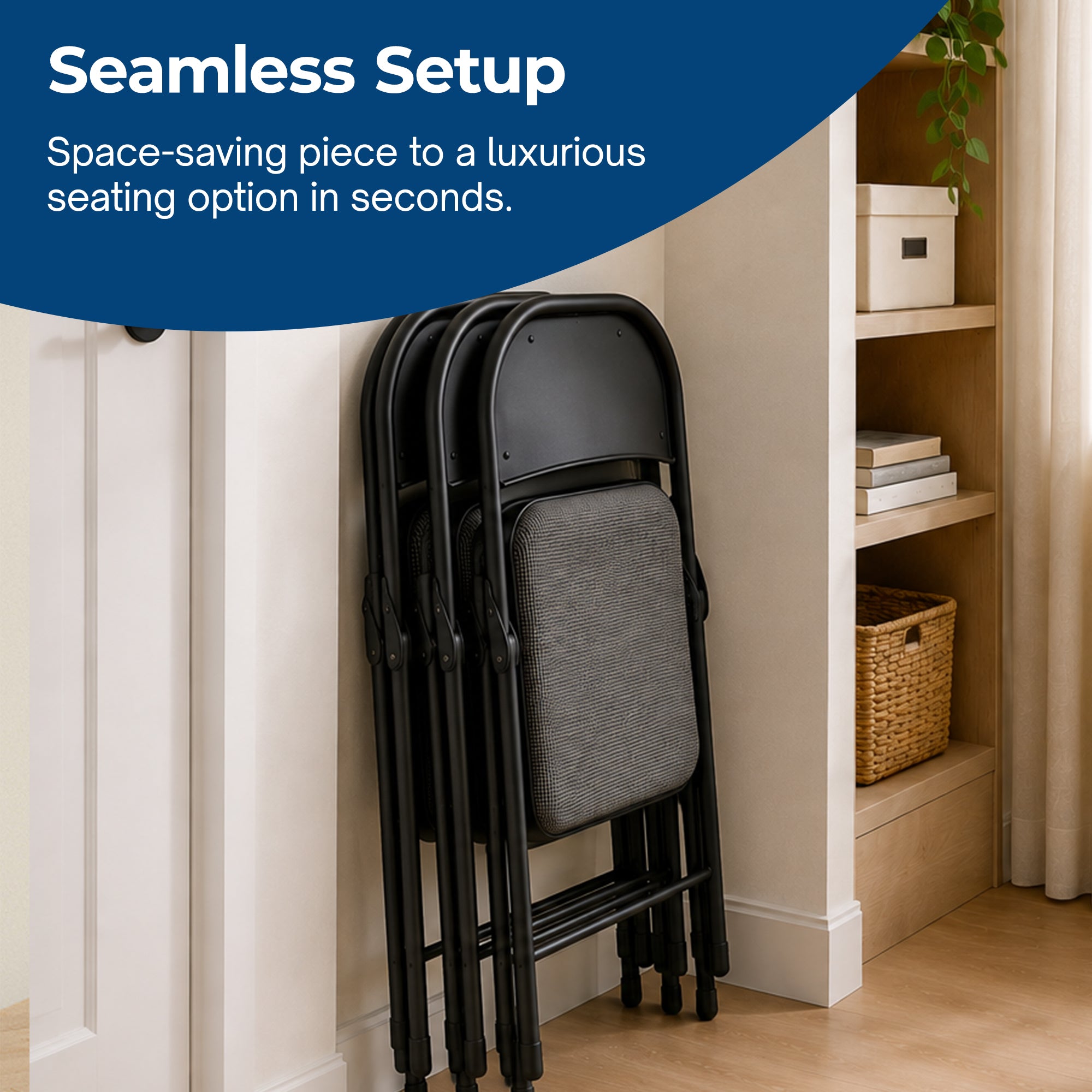 MECO Sudden Comfort Deluxe Mist Fabric Padded Folding Chair, Black (4pc) (Used)