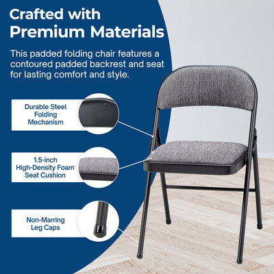 MECO Sudden Comfort Deluxe Mist Fabric Padded Folding Chair, Black (4pc) (Used)