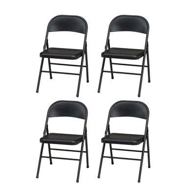 MECO Sudden Comfort All Steel Indoor Outdoor Folding Chair, Black Lace(Set of 4)