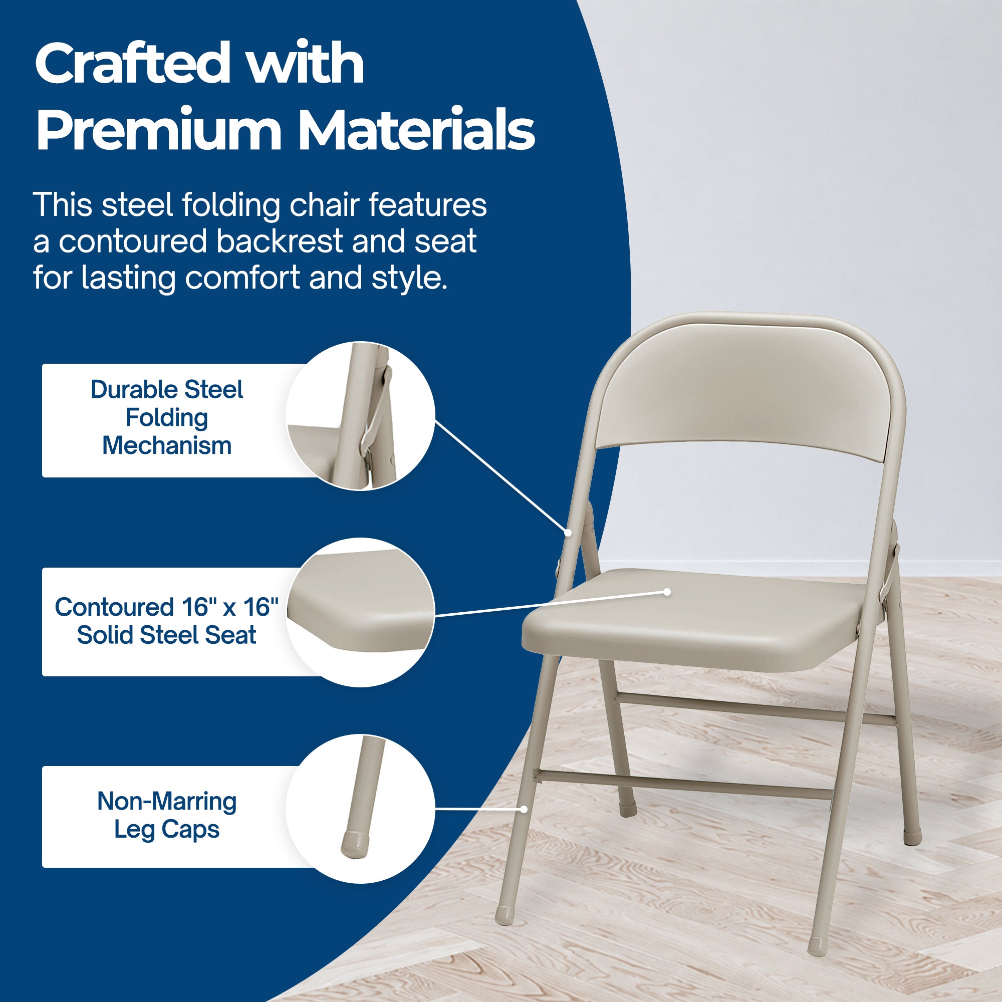 MECO Sudden Comfort All Steel Indoor Outdoor Folding Chair, Buff Lace (Set of 4) - VMInnovations