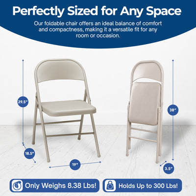 MECO Sudden Comfort All Steel Indoor Outdoor Folding Chair, Buff Lace (Set of 4) - VMInnovations