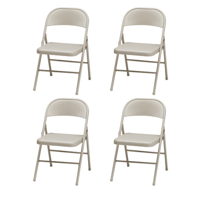 MECO Sudden Comfort All Steel Indoor Outdoor Folding Chair, Buff Lace (Set of 4) - VMInnovations