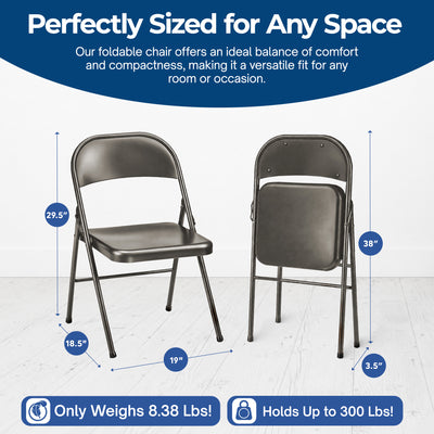 MECO Sudden Comfort All Steel Indoor Outdoor Folding Chair, Cinnabar (Set of 4)