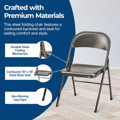 MECO Sudden Comfort All Steel Indoor Outdoor Folding Chair, Cinnabar (Set of 4)