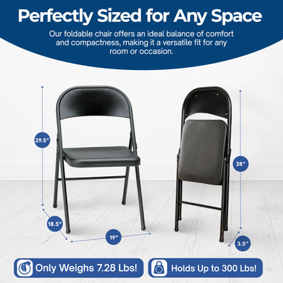 MECO Sudden Comfort All Steel Indoor Outdoor Folding Chair Set, Black (Set of 4)
