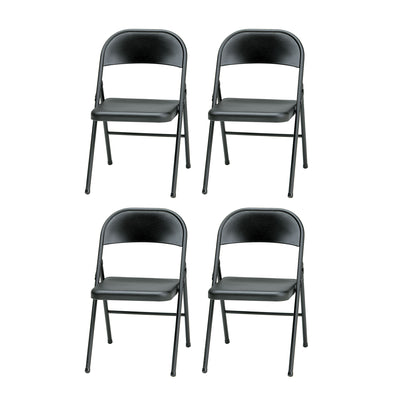 MECO Sudden Comfort All Steel Indoor Outdoor Folding Chair Set, Black (Set of 4)