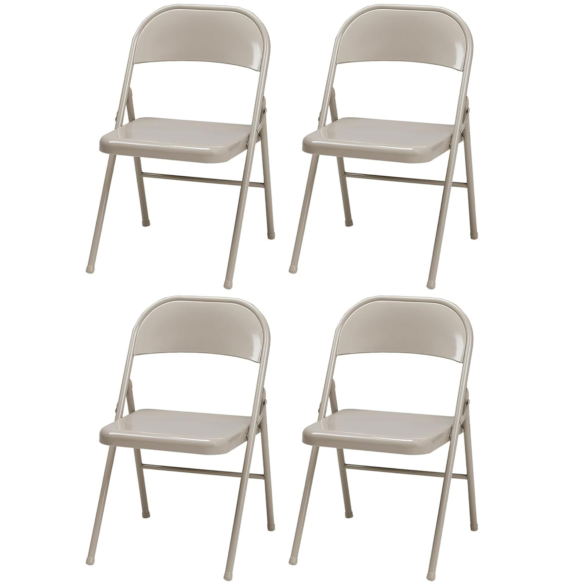 MECO Sudden Comfort All Steel Indoor Outdoor Folding Chair Set, Buff (Set of 4)