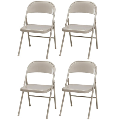 MECO Sudden Comfort All Steel Indoor Outdoor Folding Chair Set, Buff (Set of 4)
