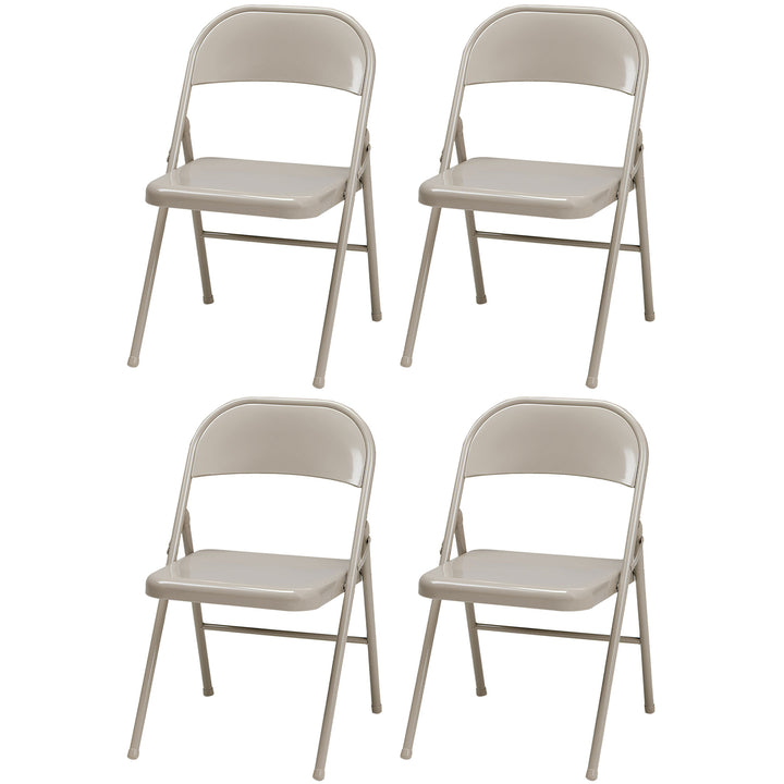 MECO Sudden Comfort All Steel Indoor Outdoor Folding Chair Set, Buff (Set of 4)