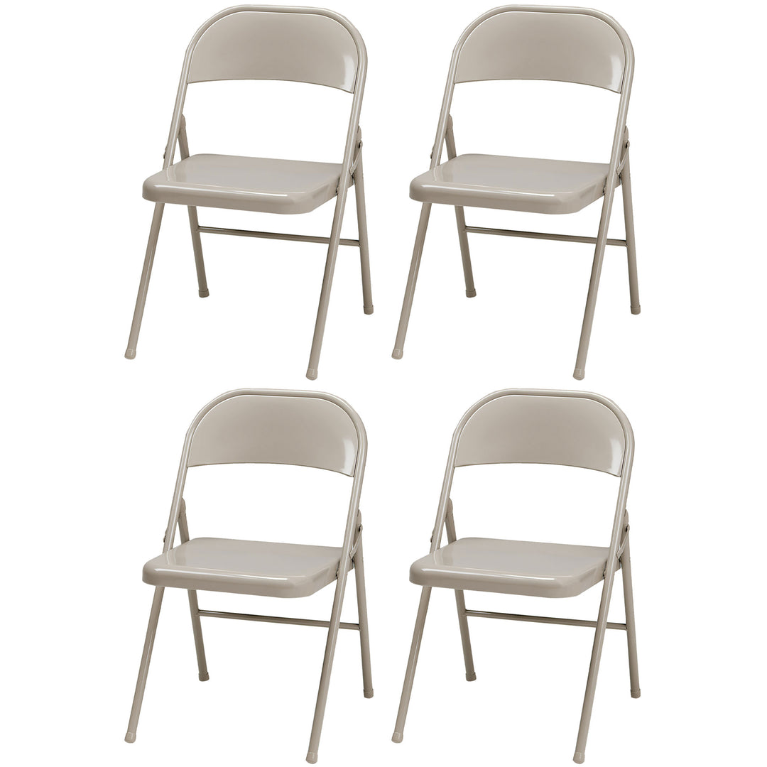 MECO Sudden Comfort All Steel Folding Chair Set, Buff (Set of 4) (Used)