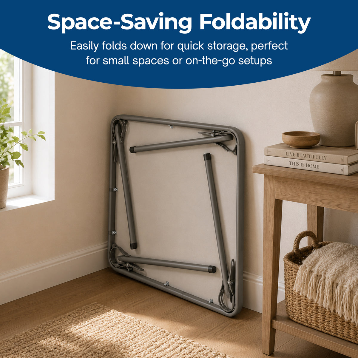 MECO Sudden Comfort 34"x34" Square Metal Folding Card Table, Chicory Lace (Used)