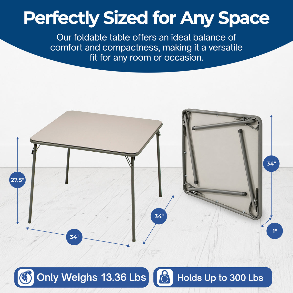 MECO Sudden 34"x34" Square Metal Folding Dining Card Table, Lace (Open Box) - VMInnovations