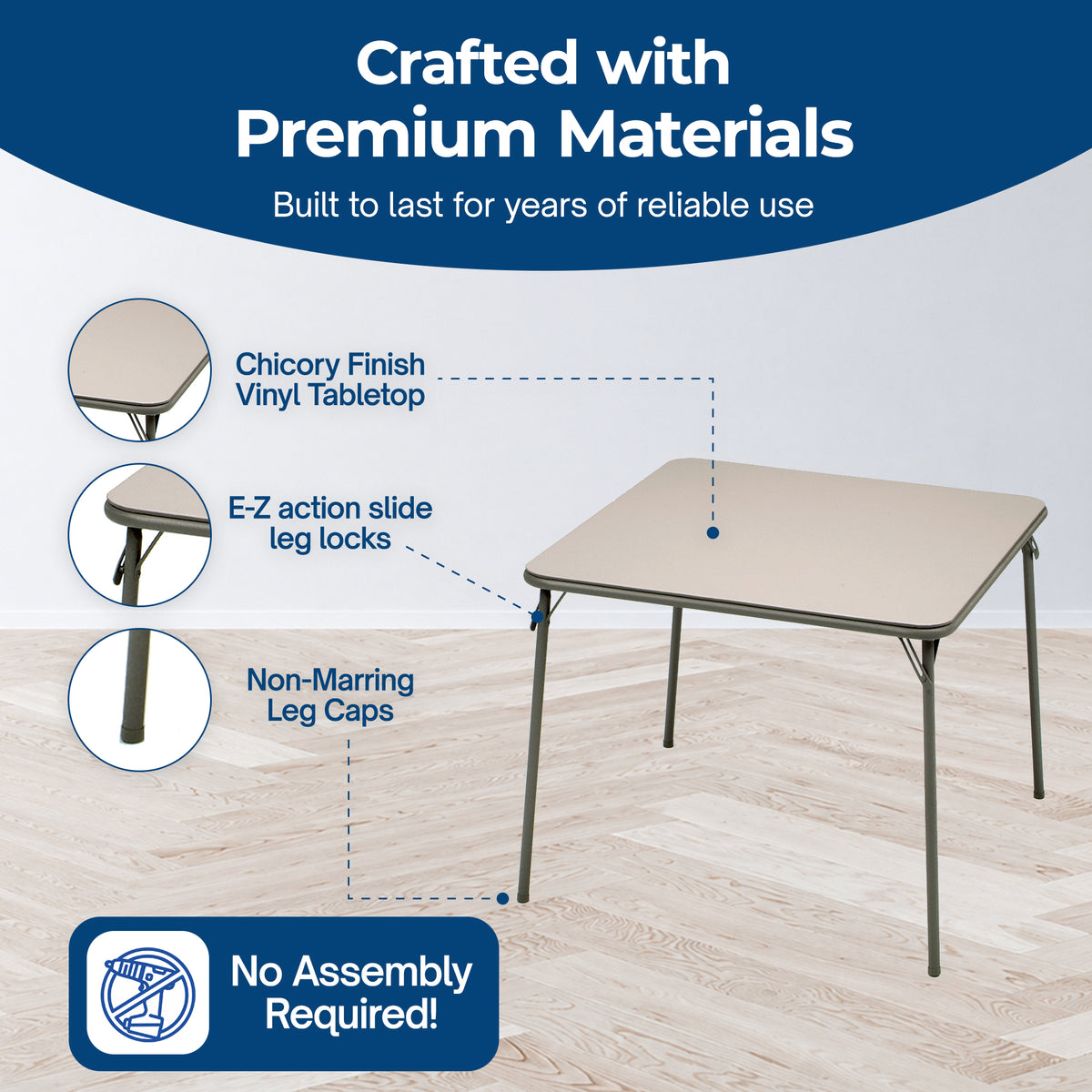 MECO Sudden Comfort 34"x34" Square Metal Folding Card Table, Chicory Lace (Used)