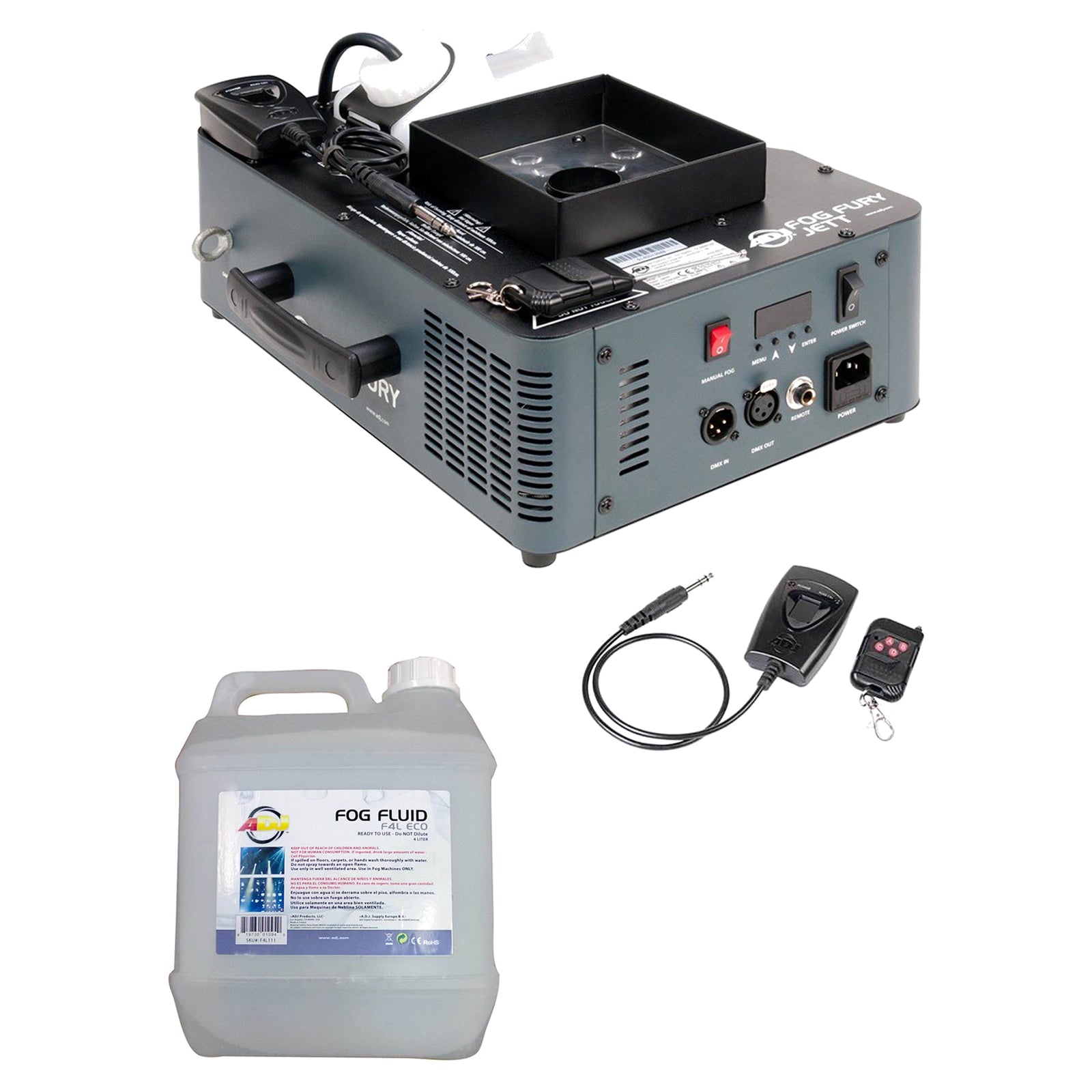 ADJ Fog Fury Jett Fog Machine w/Lights, Remote Control & 4 Liter Fog Fluid Juice - VMInnovations