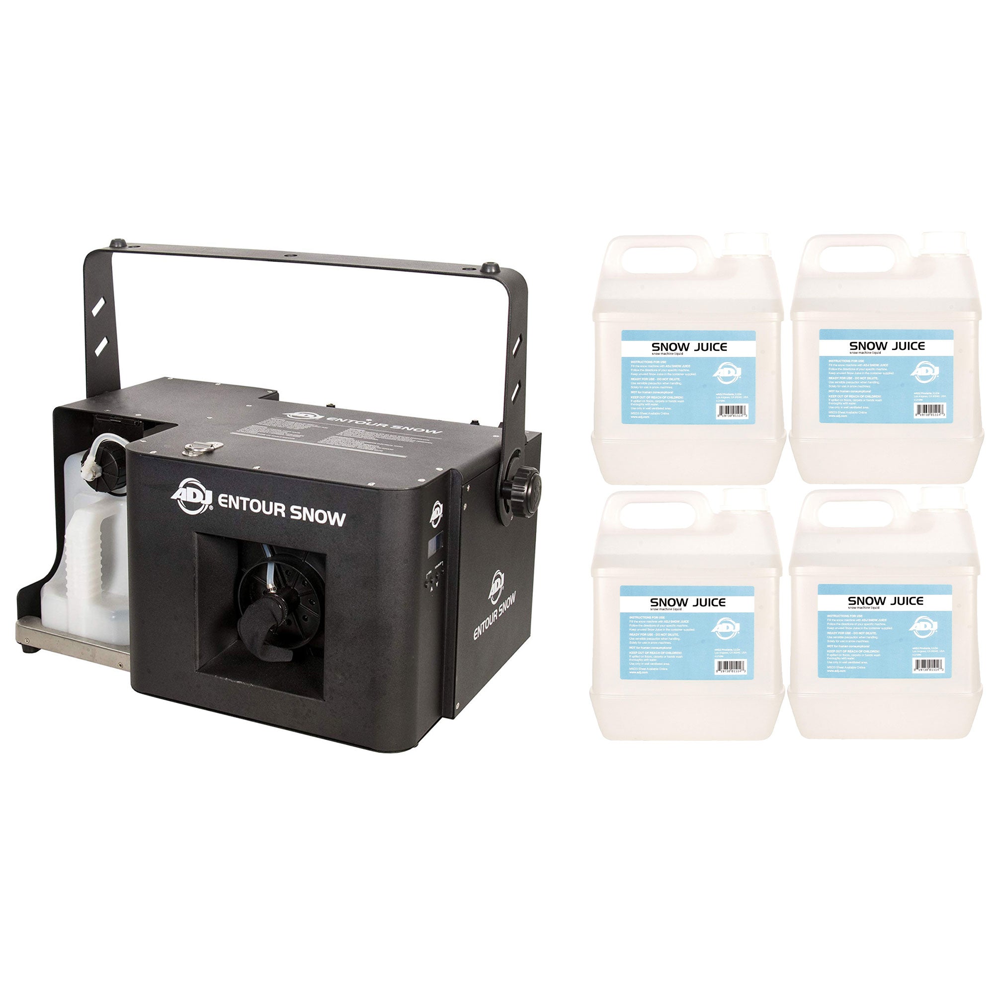 ADJ Holiday and Winter Imitation Snow Machine & 1 Gal Snow Fluid Juice, 4 Pack